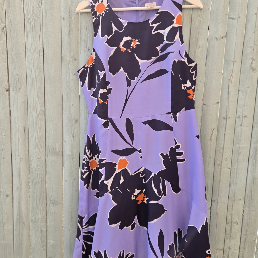 J.Crew Floral Fit & Flare Dress | Purple, Black & Orange | Size 10